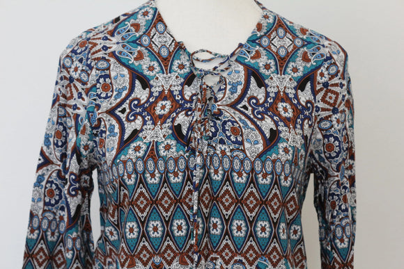 Woolies bohemian print long sleeve blouse - 10