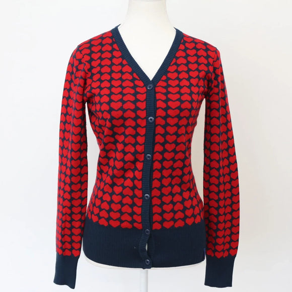 OBR Navy and red heart cardigan - M