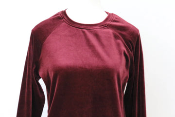 Woolies Luxe Maroon Velvet Sweater – Rich Jewel-Tone Knit | Size S | Pre-Loved - 0