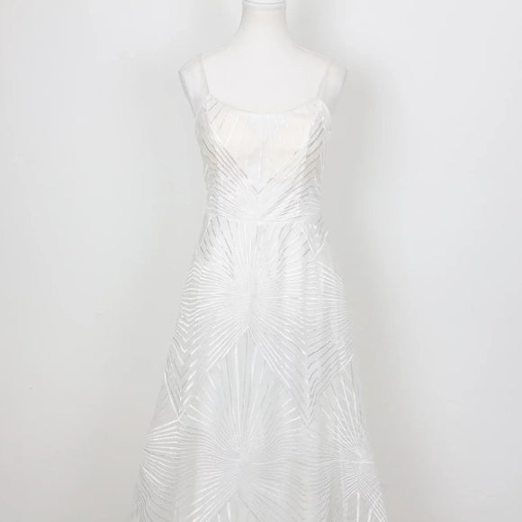 Wedding dress - geometric patterned embroidery - S