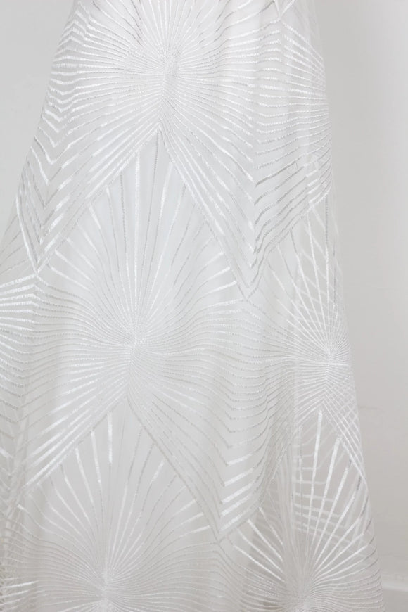 Wedding dress - geometric patterned embroidery - S