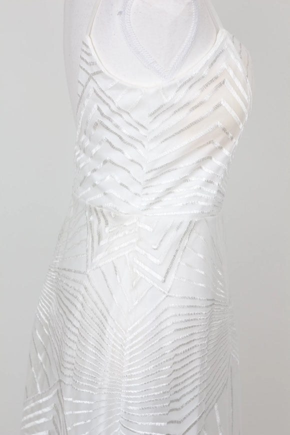 Wedding dress - geometric patterned embroidery - S