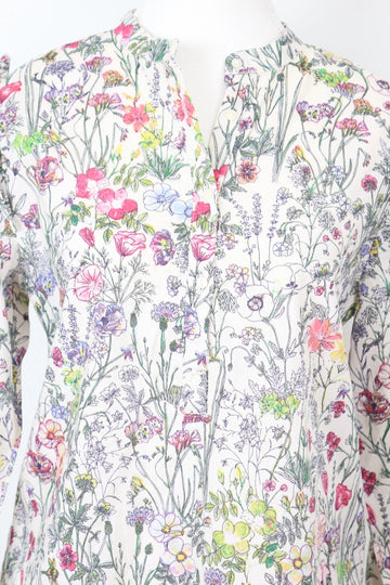 H&M Crisp White Floral Shirt – Lightweight Versatile Everyday Top | Size 8 | Pre-Loved - 0