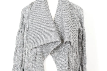 Woolies Classic Grey Cable Knit Cardigan – Cosy Timeless Layer | Size S | Pre-Loved - 0