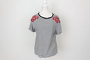 Woolies black and white stripe with red embroidery t-shirt - S-3