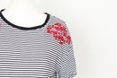 Woolies black and white stripe with red embroidery t-shirt - S-2