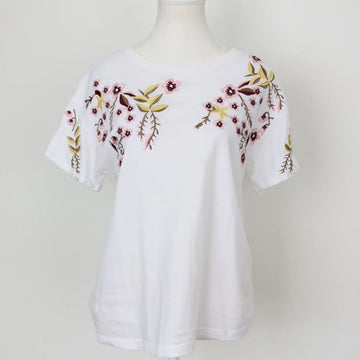 Woolies Classic White Embroidered T-Shirt – Everyday Staple | Size S | Pre-Loved