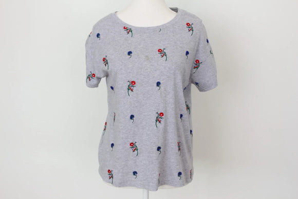 Woolies grey t-shirts with embroided flowers - S
