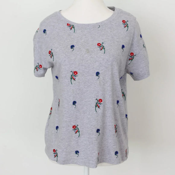 Woolies grey t-shirts with embroided flowers - S