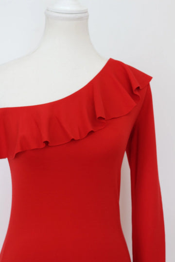 H&M Striking Red Bodycon One-Sleeve Dress – Bold Asymmetric Night Out | Size 8 | Brand New - 0