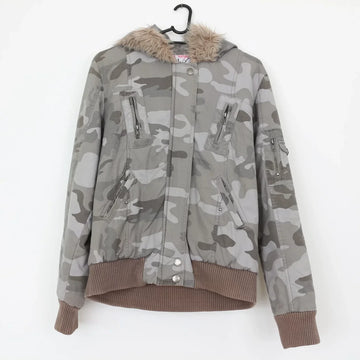 Vintage Army Print Hooded Jacket – Streetwear Camo Outerwear | Size 10 | Pre-Loved