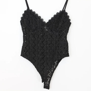 Vintage Black Crochet Bodysuit – Bold Statement Layering Piece | Size M | Pre-Loved