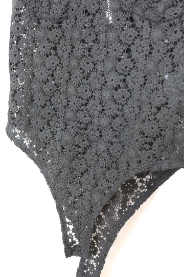 Vintage Black Crochet Bodysuit – Bold Statement Layering Piece | Size M | Pre-Loved - 0