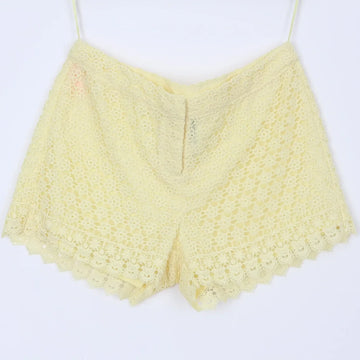 Woolies Vintage Yellow Crochet Shorts – Lightweight Breathable Summer Bottoms | Size 10 | Pre-Loved