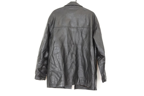Vintage black genuine leather jacket - M