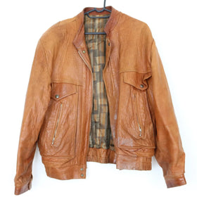 Vintage tan bomber genuine leather jacket - L