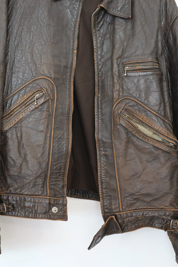 Vintage dark brown genuine leather jacket - L - 0
