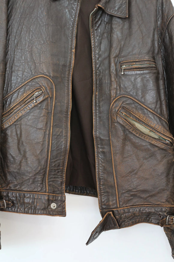 Vintage dark brown genuine leather jacket - L