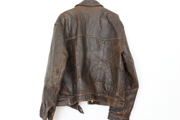 Vintage dark brown genuine leather jacket - L