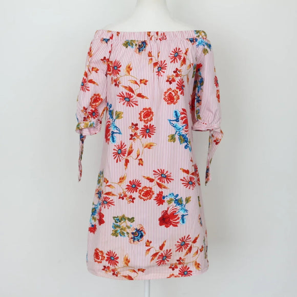 Identity pink and white stripe floral off the shoulder dress - 34