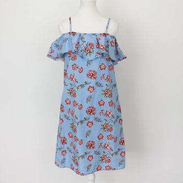 Identity Vintage Blue & White Stripe Floral Off-Shoulder Dress – Casual Charming Style | Size 34 | Pre-Loved