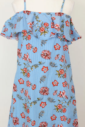 Identity blue and white stripe floral off the shoulder dress - 34 - 0