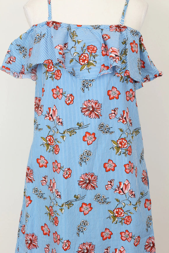 Identity blue and white stripe floral off the shoulder dress - 34