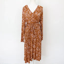 Woolies brown wrap dress with floral - M-1
