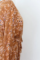 Woolies brown wrap dress with floral - M-3