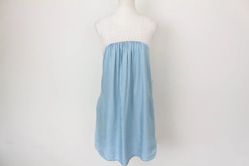 Forever New Vintage Denim Dress – Delicate Crochet Detail & Textured Charm | Size 10 | Pre-Loved - 0