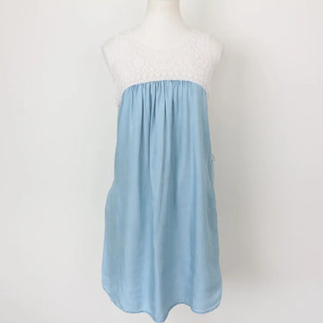 Forever New Vintage Denim Dress – Delicate Crochet Detail & Textured Charm | Size 10 | Pre-Loved