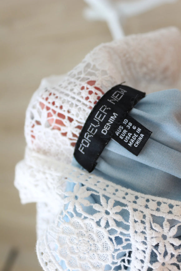Forever New denim dress with crochet details - 10