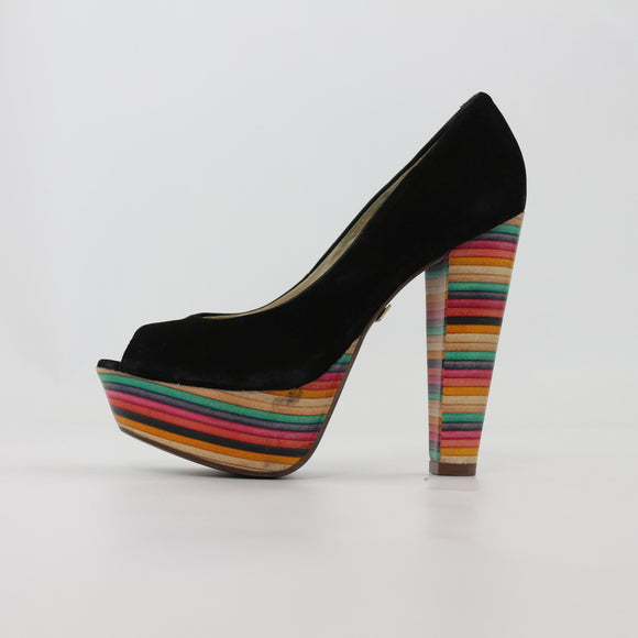 Luella Black Suede & Rainbow Open-Toe Heels – Size 4