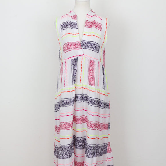 YDE White Trapeze Dress with Neon Stitching – Size M
