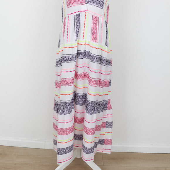 YDE White Trapeze Dress with Neon Stitching – Size M