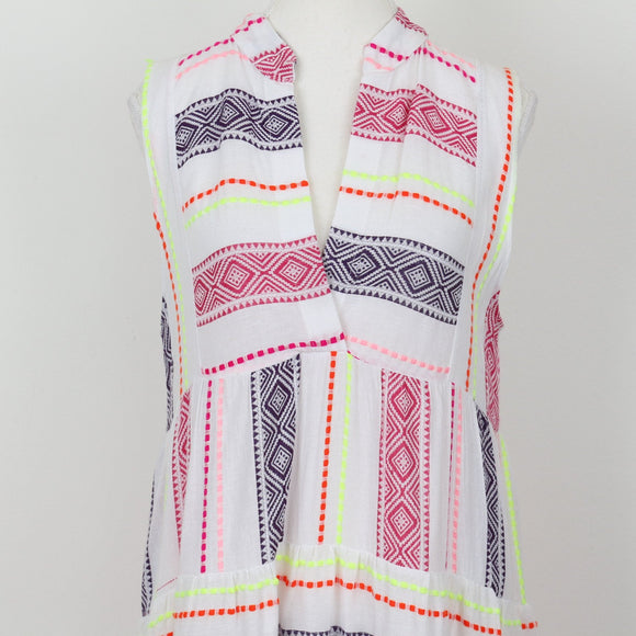 YDE White Trapeze Dress with Neon Stitching – Size M