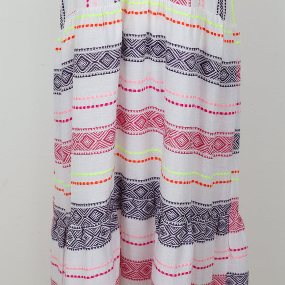 YDE White Trapeze Dress with Neon Stitching – Size M