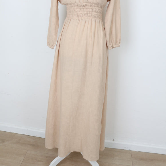YDE Beige Long Sleeve V-Neck Maxi Dress | Size M