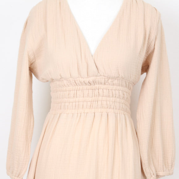 YDE Beige Long Sleeve V-Neck Maxi Dress | Size M