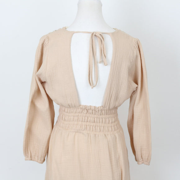 YDE Beige Long Sleeve V-Neck Maxi Dress | Size M