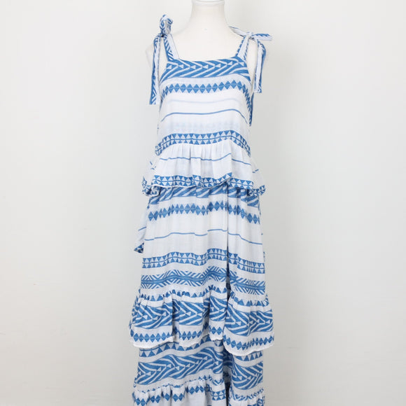 YDE White & Blue Trapeze Maxi Dress | Size M