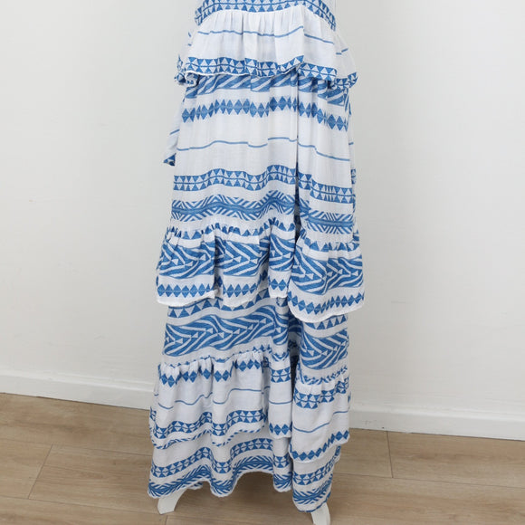 YDE White & Blue Trapeze Maxi Dress | Size M