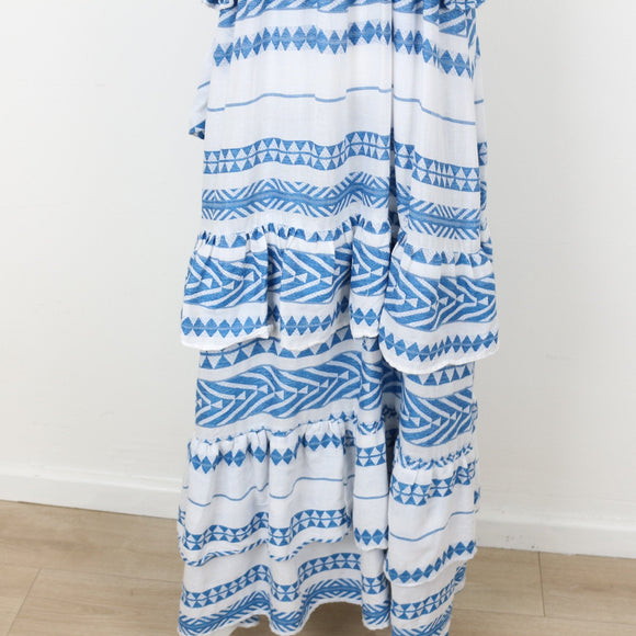 YDE White & Blue Trapeze Maxi Dress | Size M