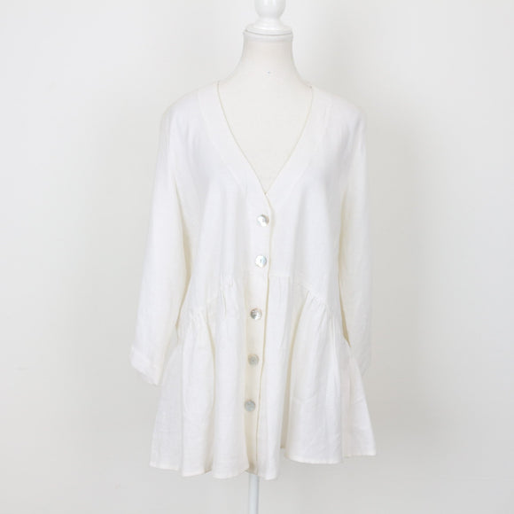 YDE White Linen Button-Down Blouse | Size M