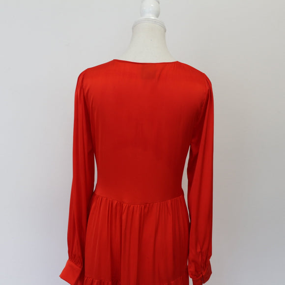 YDE Bright Red Satin Trapeze Dress | Size M