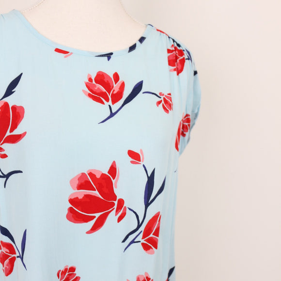 Rare Earth Blue & Red Floral Blouse | Size 10