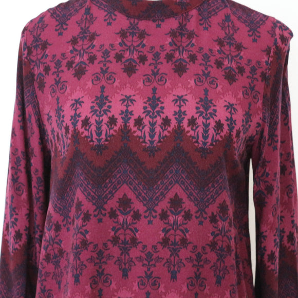 Woolworths Maroon Bohemian Print Long Sleeve Blouse | Size 10