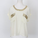 Cream Chiffon Blouse with Gold Accents | Size S-1
