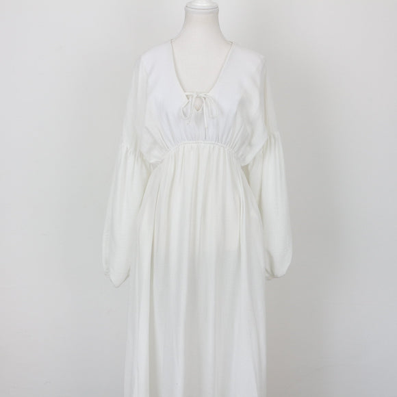 YDE Cream Long Sleeve Maxi Dress with Tie | Size M