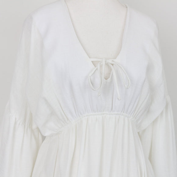 YDE Cream Long Sleeve Maxi Dress with Tie | Size M
